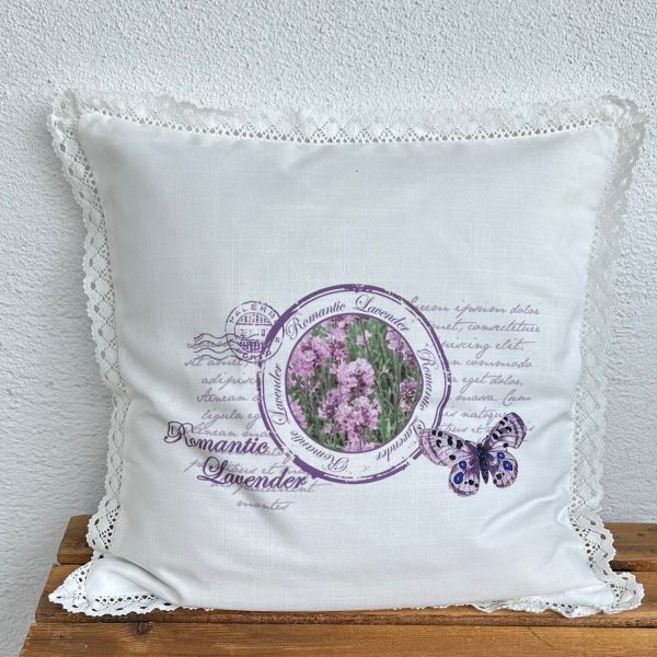 Hossner Kissenhülle Lavendel Vintage Landhaus Stil mit Häckelspitze 40x40 cm 3 IMG 2738 1