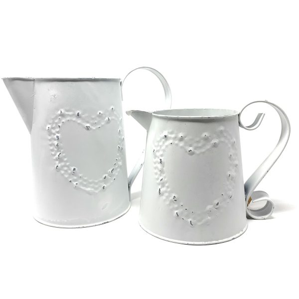 Dekorative Kanne aus Blech Shabby Landhaus Stil antikweiß lackiert