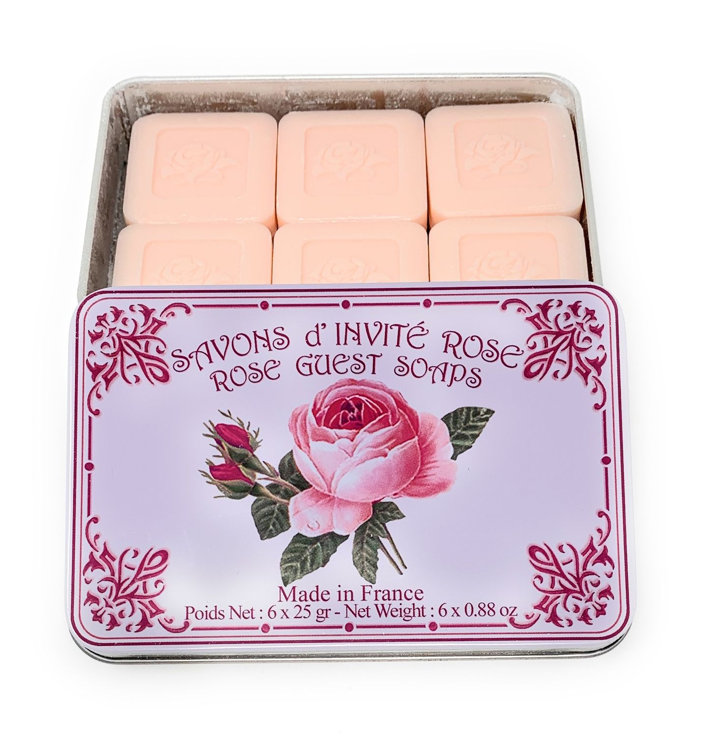 Le Blanc Naturseife Gästeseife Rose in Metallbox 6 x 25g 1 Le Blanc Naturseife Gästeseife Rose in Metallbox 6 x 25g