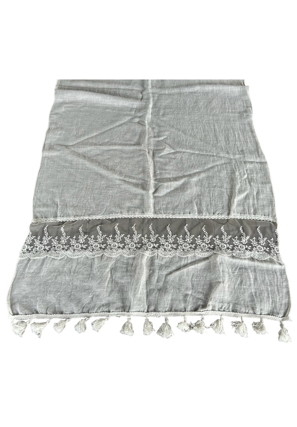 Tischläufer romantisch bestickt Vintage Offwhite mit Quasten ca. 70x200 cm 2 Tischläufer romantisch bestickt Vintage Offwhite mit Quasten ca. 70x200 cm – Bild 2