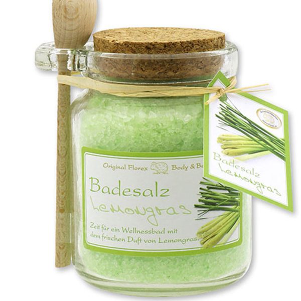 Florex Badesalz Lemongras im dekorativen Glas mit Holzlöffel 300 g