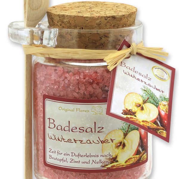 Florex Badesalz Winterzauber mit Schafmilch im dekorativen Glas mit Holzlöffel 300 g