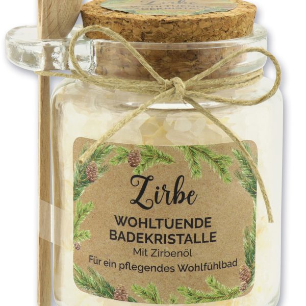 Florex Badesalz Zirbe grob mit Schafmilch im dekorativen Glas mit Holzlöffel 300 g