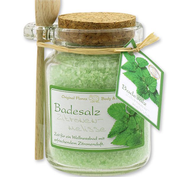 Florex Badesalz Zitronenmelisse im dekorativen Glas mit Holzlöffel 300 g